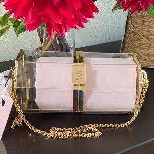 Louise et Cie Maris Minaudiere Transparent Geometric Hard-Side Gold Trim Handbag